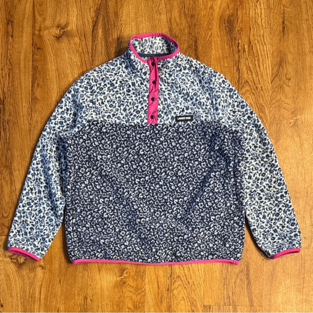 Women’s Lands’ End 1/4 Snap Pullover Fleece Sweatshirt Size Medium 10-12